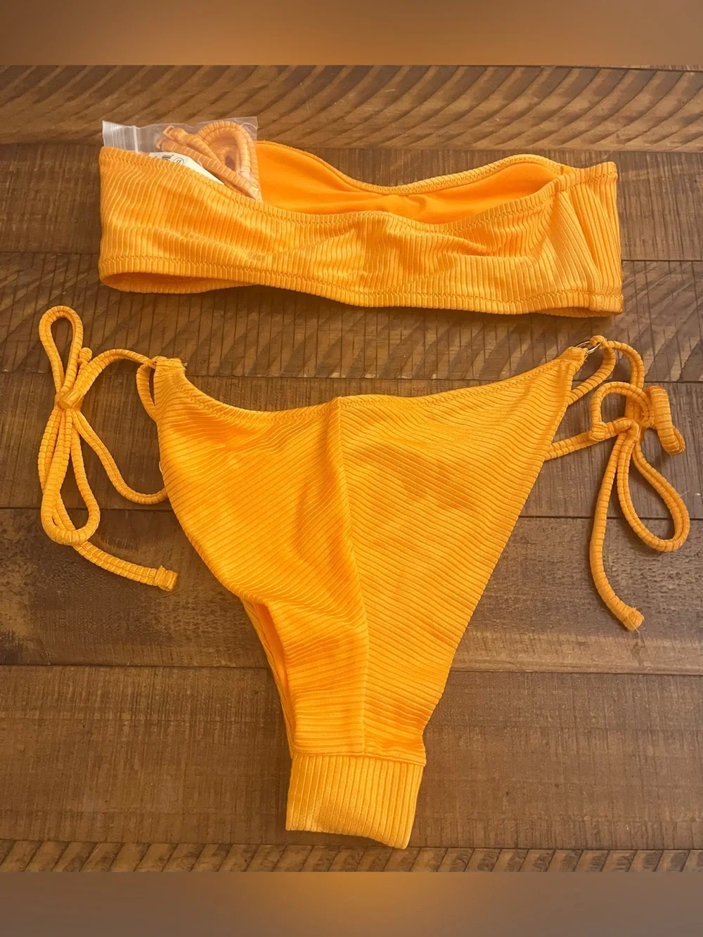 NWT Aerie FULL SET Shine Rib Bandeau  Top + String Tie Bottom Orange 🍊- S